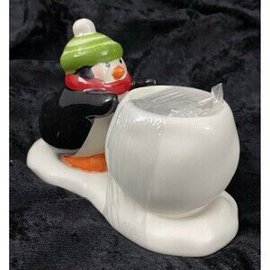 Hallmark Penguin Rolling Snowball Tealight Ceramic Candle Holder Christmas